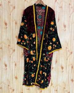 Hand Embroidered Phulkari Kimono Indian Traditional Wedding Party Wear Spring Reversible Sun Protection Cotton Georgette Robe - Product Image 3
