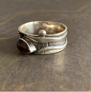 Unique Design <b>925</b> <b>Silver</b> <b>Ring</b> Bold Teardrop Red Stone Wide Band Textured Dark Finish Statement <b>Ring</b> Jewelry - Product Image 2