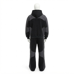 Mens <b>Black</b> Color Block Tracksuit Set <b>Zip</b> Up <b>Hoodie</b> Jogger Pants Custom Streetwear Sportswear Matching Outfit - Product Image 4
