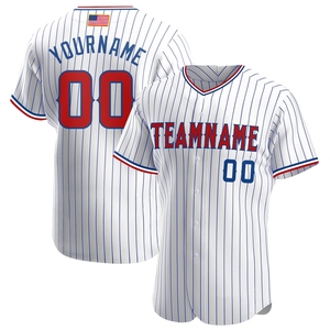 Maillot de baseball tendance OMMIZ INDUSTRY, blanc à fines rayures, drapeau américain authentique rouge-royal, personnalisé, le plus vendu en gros - Product Image 1