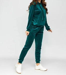 Hot Selling Custom <b>Velour</b> <b>Tracksuit</b> for Women Plus Size Zip-up Hoodie and Jogger Set Solid Pattern 2 Piece Set Velvet Suit - Product Image 3
