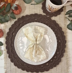 Set de table rond en tissu style campagnard, fait main, lavable, pour mariages, Thanksgiving et fêtes, diamètre 500 mm - Product Image 3