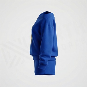 Women's Blue 2 Piece <b>Knitted</b> Sweatsuit <b>Set</b> With Abstract Print O-Neck Long Sleeve Loose Fit Casual Wear Above Knee Shorts - Product Image 3
