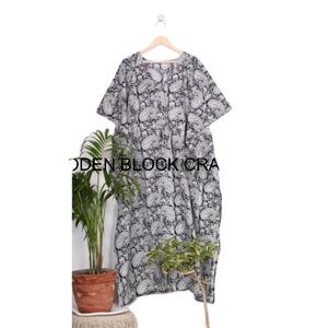 Kimono Largo de Verano, Vacaciones, Algodón Puro, Midi, Vintage, Fiesta, Hecho a Mano, Estampado Floral, Vestido Kaftan, Mujer, Moderno, Cintura Elástica - Product Image 1