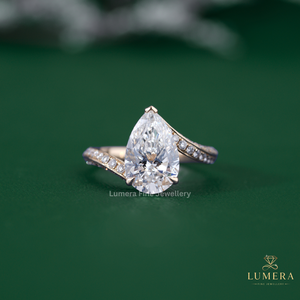 Anillo de Diamantes con Banda Trenzada y Micro Pavé de Diamantes Redondos, Anillo de Diamantes con Corte Pera Brillante Certificado por IGI, Joyería Fina de Diamantes Cultivados en Laboratorio - Product Image 2