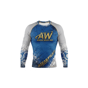 เสื้อ Rash Guard แขนยาวสำหรับผู้ชายของ Askar Wear สีน้ำเงิน-เทา พิมพ์ลายแบบ Sublimation แห้งเร็ว เสื้อกีฬา โลโก้ด้านหน้า - Product Image 1