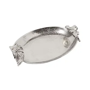 Floral Aluminium Decorative Tray Feature With Leaf Motif Handles A Simple Yet Stunning Home Accessory A Great Housewarming Gift,
