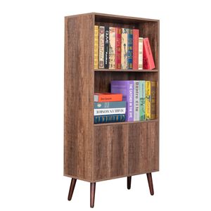 Libreria a 2 Ripiani in Noce con Ante per Stoccaggio e Decorazione Soggiorno/Ufficio/Biblioteca - Product Image 4