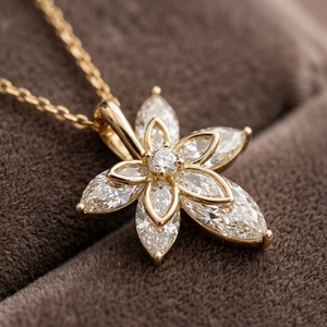 Pendentif pour femme en or jaune 10 carats plaqué or, double couche, motif fleur, pavé de pétales, diamant synthétique CVD de laboratoire, sans chaîne - Product Image 2