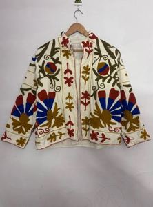 Beige Embroidery <b>Cardigan</b> Long Sleeve Floral Print Hand Embroidered Loose Fit Cotton Casual Wear All Seasons Beautiful Elegant - Product Image 1