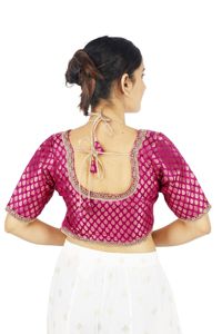 Blusa de Seda Banarasi Tejida para Fiesta Formal, con Cuello Redondo, Mangas Cortas, Diseño Bordado, para Todas las Temporadas - Product Image 2