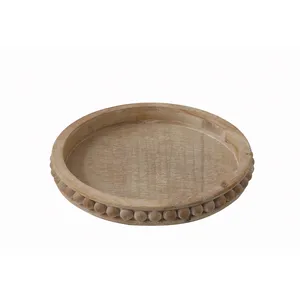 Plateau en métal moderne pour hôtels et restaurants haut de gamme, plateau de service rond en bois écologique, fait main, style américain - Product Image 3