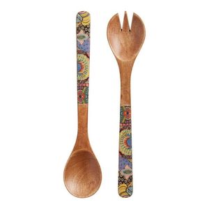 Juego de servidores de ensalada de esmalte de nuevo diseño, madera natural con mango impreso en esmalte, cubiertos para servir ensalada a precio de fábrica al por mayor. - Product Image 1
