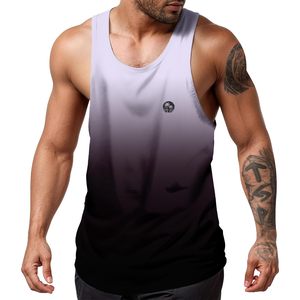 Men's Gradient Sleeveless <b>Stringer</b> Tank Top O-Neck Breathable Casual Summer Workout <b>Vest</b> Sublimation Print Polyester Material - Product Image 1