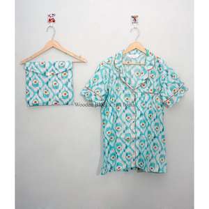 Conjunto de Pijama de Algodón 100% Más Vendido, Ropa de Dormir Cómoda de Manga Corta para Mujer, Ropa de Casa Clásica con Botones - Product Image 2