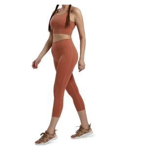 Conjunto de Yoga para Mujer sin Costuras de Alta Calidad a Precio de Mayoreo, Conjunto de Yoga Transpirable de Spandex/Poliéster con Patrón Sólido, Gran Venta - Product Image 2