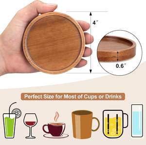 Handmade Eco-Friendly Acacia Wood <b>Round</b> <b>Coaster</b> Set with Metal Holder for Modern Coffee Table and Home Kitchen Decor - Product Image 2