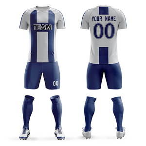 Conjunto de Camiseta de Fútbol Personalizada para Hombre, Manga Corta, Azul y Blanco a Rayas, Absorbe la Humedad, Ajuste Atlético, Impresión de Nombre y Número del Equipo - Product Image 1
