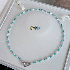 Ensemble de boucles d'oreilles en argent et collier en turquoise, bijoux en perles d'eau douce naturelles, vente en gros et au détail disponible - Product Image 5