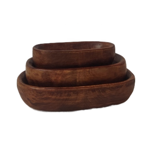 Juego de 3 cuencos para servir frutas y ensaladas de madera de mango tallado a mano vintage antiguo marrón Natural de lujo para decoración de mesa de comedor de cocina - Product Image 1