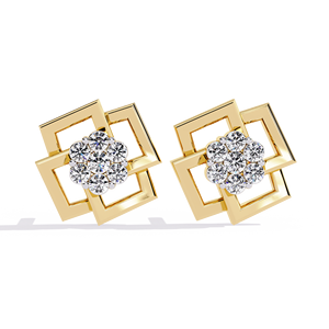 Boucles d'oreilles clous en or jaune unisexe AMBER JEWELS avec diamants certifiés IGI, or massif 14 carats, design vintage, pour un usage quotidien - Product Image 3