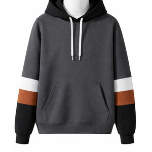 เสื้อกันหนาวแบบสวมหัวมีฮู้ดของผู้ชายผ้าฝ้ายผสมผ้าฟลีซแขนสีตัดกัน - Product Image 3