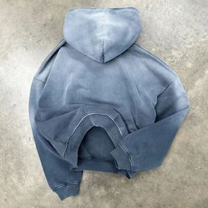 Sweat à capuche court en molleton bouclette double épaisseur, délavé et vieilli, effet soleil, qualité supérieure, vente en gros - Product Image 2