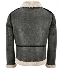 Wholesale Triveers <b>Men's</b> Genuine Leather <b>Shearling</b> <b>Jacket</b> <b>Men's</b> Winter Zipper Closure Thick Windproof Biker Leather <b>Jacket</b> 2036 - Product Image 6