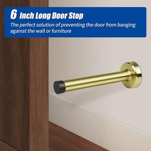 Luxury 6 Inch Solid Brass Wall Mounted <b>Door</b> Stop Heavy Duty <b>Door</b> Stopper with Rubber Bumper Satin Gold Finish <b>Door</b> <b>Protector</b> - Product Image 3