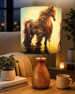Wooden Horse Bird Print <b>Table</b> Lamp <b>Rustic</b> <b>Bedside</b> Tabletop Light Floral Animal Shade Decor for Game Room Kids Room - Product Image 5