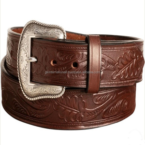 Full Grain <b>Leather</b> Belt with Embossed Oak Leaf Design Durable Hand Craved Western <b>Leather</b> <b>Tooling</b> Belt for Unisex - Product Image 2