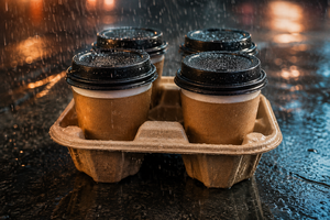 Plateau porte-gobelets Eco Choice en pulpe moulée compostable, porte-boissons à 4 compartiments pour l'emballage de café, thé et jus - Product Image 2