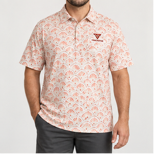 Trackstar Men's <b>Cream</b> Coral Fan Print Polo <b>Shirt</b> Short Sleeve Button Collar Casual Golf <b>Shirt</b> Custom Logo - Product Image 1