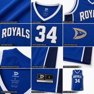 Camiseta sin mangas con cuello en V de los Royals de Baloncesto para hombre, 240 g/m², 100 % poliéster, malla transpirable, ropa deportiva. - Product Image 6
