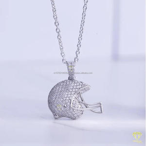 High Shine Football Inspired Pendant Necklace Featuring Moissanite Diamonds In Solid 925 <b>Silver</b> Hip Hop Jewelry - Product Image 5
