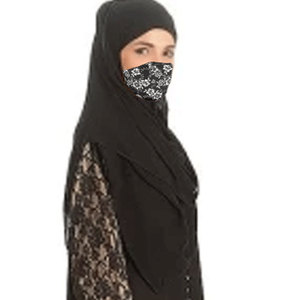 Abaya noire à manches longues et longueur ras du sol avec appliques en dentelle, robe modeste pour femme, tenue quotidienne, coupe ample, en polyester - Product Image 3