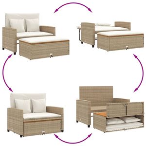 Canapé de jardin convertible 2 places en polyrotin beige - Product Image 5