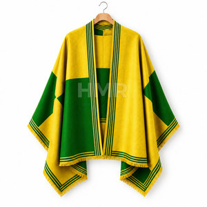 Manteau long d'hiver formel en laine HMR Sorority Sisterhood, jaune et vert, à manches chauve-souris, avec pompon - Product Image 5