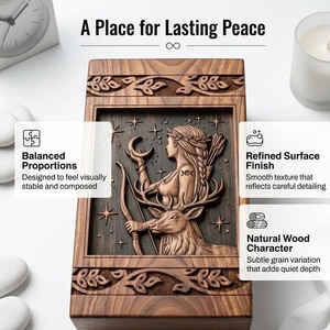 Forest deer Custom Handmade Urn - Wooden Urns for Human Ashes - Cremation Urns for Adult Ashes – <b>Memorial</b> urn <b>box</b> for ashes-keep - Product Image 3