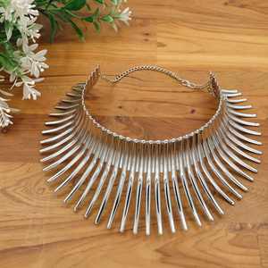 Collar Gargantilla de Acero Inoxidable con Flecos Plateados, Joyería de Estilo Tribal con Diseño de Rayos de Sol para Mujer - Product Image 1