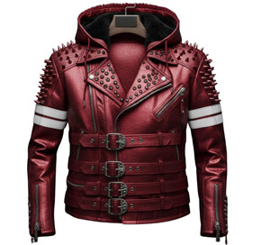 Men <b>Punk</b> Biker <b>jacket</b> Hooded Leather Coat Studded Zipper Waist Belt Outerwear <b>Jacket</b> Spike Cowhide Leather <b>Jacket</b> - Product Image 6