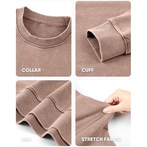 Nouvelle Arrivée 2026 – Sweat-shirt Unisexe Col Rond Effet Délavé Marron Vintage à Manches Longues Brodé 100% Coton Biologique Décontracté - Product Image 6