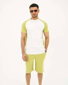 Slogan Green White Summer Formal Solid Breathable 100% Cotton <b>Knitted</b> Short <b>Set</b> - Product Image 1