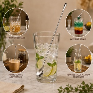 Agitador de Cócteles de Acero Inoxidable Pulido de Lujo con Mango Largo y Retorcido para Mezclar Cócteles en Fiestas y Café - Product Image 1