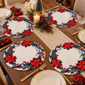 Round Rope <b>Christmas</b> Placemat Poinsettia Wreath Table <b>Mat</b> Holiday Dining Decoration - Product Image 2