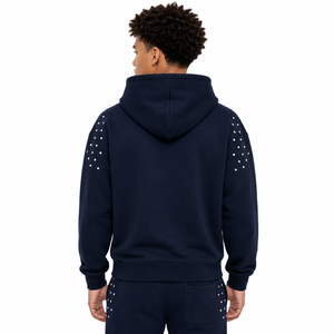 Sudadera con capucha personalizada para exalumnos, de algodón premium, con cremallera completa, mangas con pedrería, logotipo personalizado, proveedor de ropa casual urbana - Product Image 2