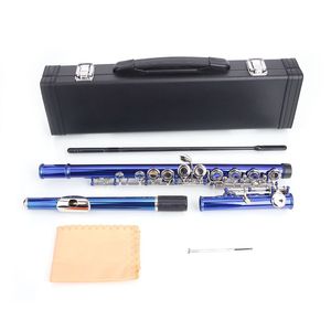 Flauto da Concerto in Cupronichel di Alta Qualità con 16 Chiavi e Fori Chiusi, Colore Blu - Product Image 1