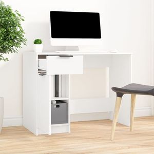 Escritorio rectangular para computadora de madera de ingeniería blanca de 39.4 x 19.7 pulgadas con diseño elegante - Product Image 1