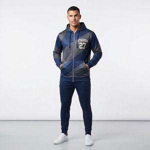 Sweat à capuche zippé pour homme, bleu foncé, imprimé par sublimation, coupe sportive, respirant, pour l'automne - Product Image 5