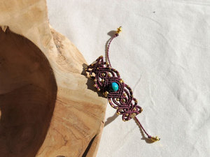 Handmade Macrame Turquoise <b>Bracelet</b> Natural Blue Stone Purple Cord Gold Beads <b>Adjustable</b> Boho Jewelry for Women - Product Image 5